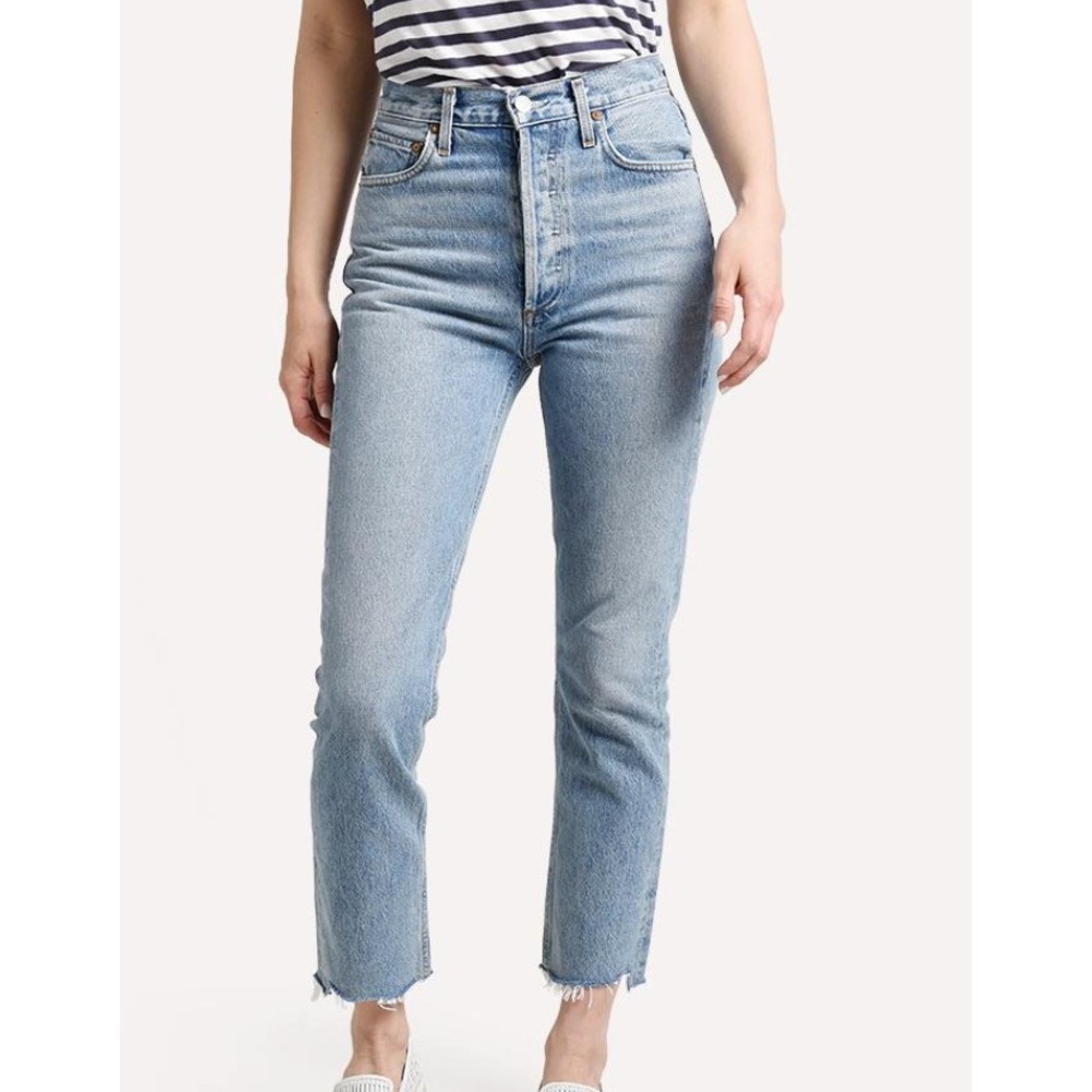 Agolde Riley High Rise Straight Crop Jeans in Light Wash sz 27